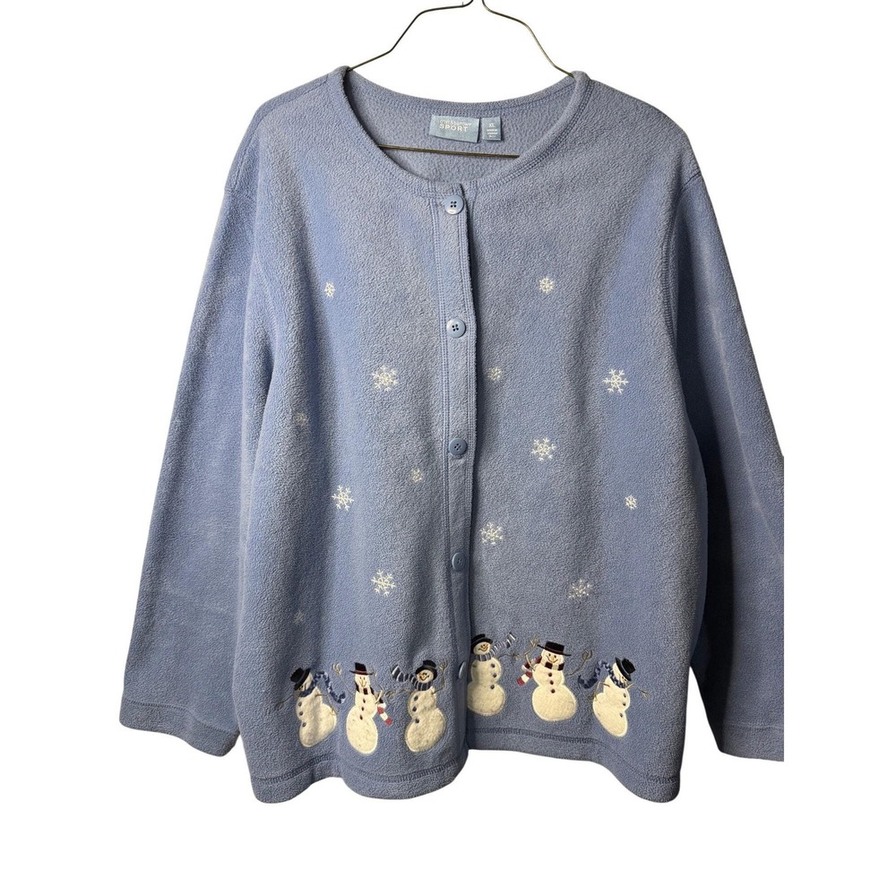 Croft & Barrow Sport Cardigan Blue Snowman Snowflake Fleece Button Front XL
